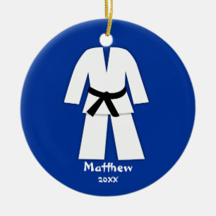 Ornement Rond En Céramique Taekwondo Karate Black Belt Blue Personnalisé