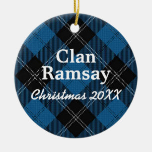 Ornement Rond En Céramique Tartan bleu écossais de chasse de Ramsay de clan