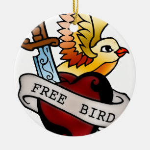 Ornement Rond En Céramique tatouage libre d'oiseau de cru