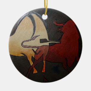Ornement Rond En Céramique Taurean Bulls Animal Art Abstrait