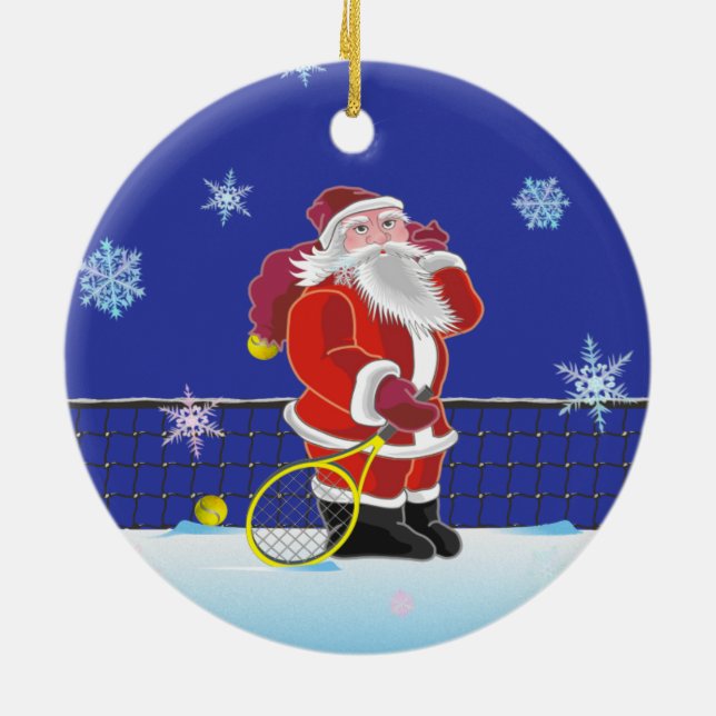 Ornement Rond En Céramique Tennis Père Noël, Joyeux Noël (Dos)