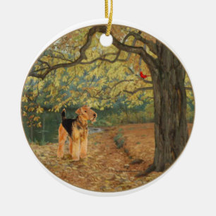 Ornement Rond En Céramique Tervueren Airedale Terrier Ornithologie