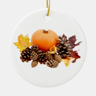 Ornement Rond En Céramique Thanksgiving/de chute toujours vie