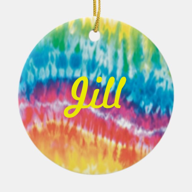 Ornement Rond En Céramique Tie Dye Nom de l'organisme (Devant)