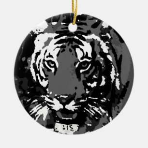 Ornement Rond En Céramique Tigre noir blanc Pop Art