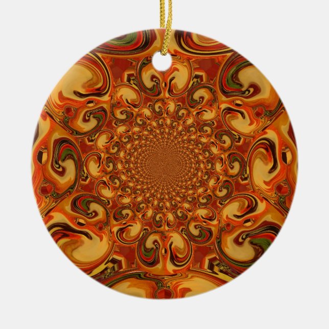 Ornement Rond En Céramique Tons Abstraits orange, marron et vert (Devant)