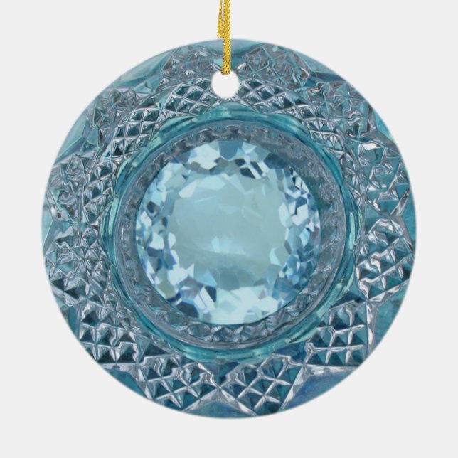 Ornement Rond En Céramique Topaz bleu et verre coupé (Dos)