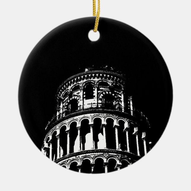 Ornement Rond En Céramique Tour blanche noire de Pise Italie (Devant)