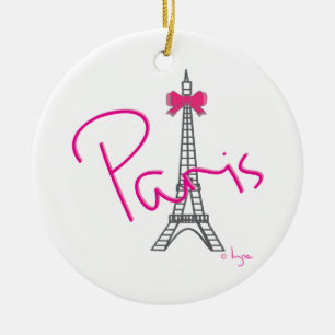 Ornement Rond En Céramique Tour Eiffel Paris avec arc rose