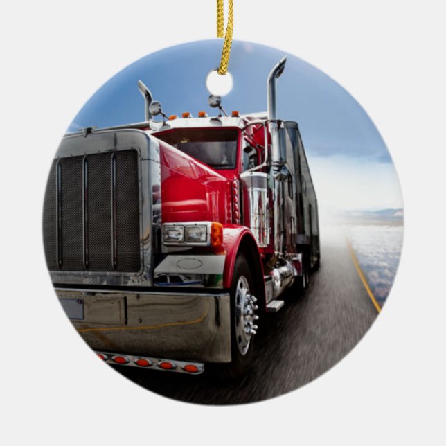 Ornement Rond En Céramique Tous les Trucker américains (Devant)