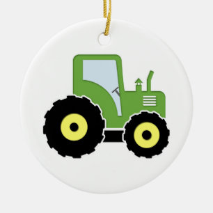 Ornement Rond En Céramique Tracteur vert de jouet