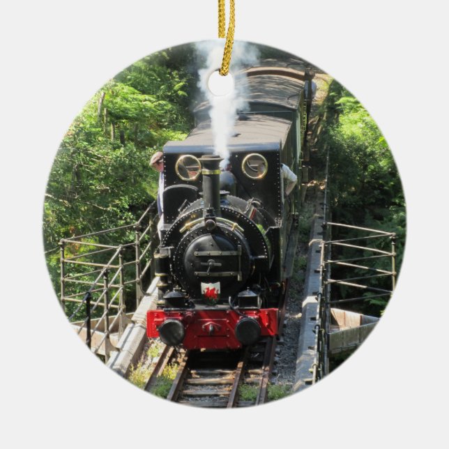 Ornement Rond En Céramique Train à vapeur gallois. (Devant)