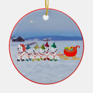 Ornement Rond En Céramique Traîneau de Noël