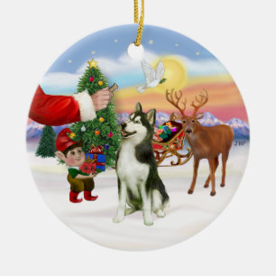 Ornement Rond En Céramique Traite pour un Husky sibérien (#3)