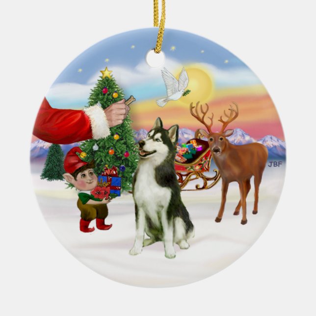 Ornement Rond En Céramique Traite pour un Husky sibérien (#3) (Devant)