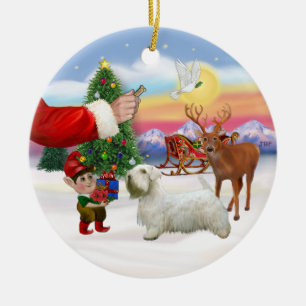 Ornement Rond En Céramique Traite pour un Terrier de Sealyham