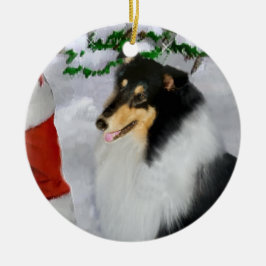 Ornement Rond En Céramique Tri Couleur Rough Collie Cadeaux de Noël
