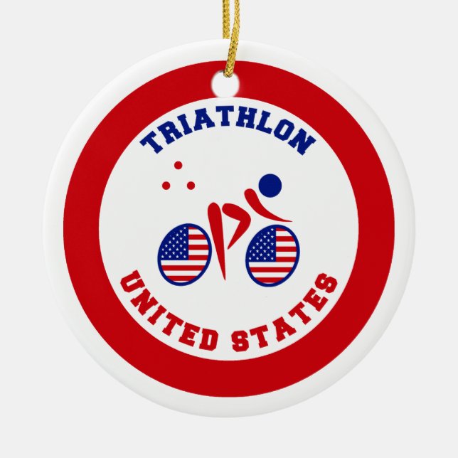 Ornement Rond En Céramique Triathlon Etats-Unis (Devant)