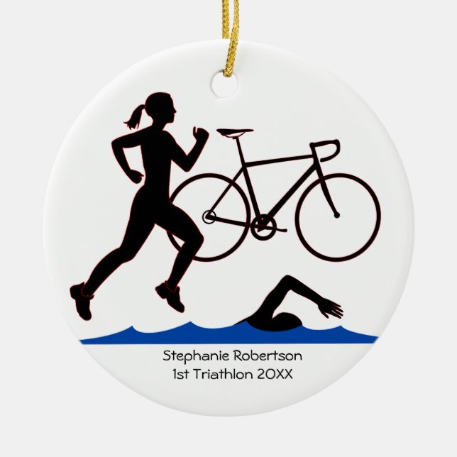 Ornement Rond En Céramique Triathlon Femme Keepsaké (Devant)