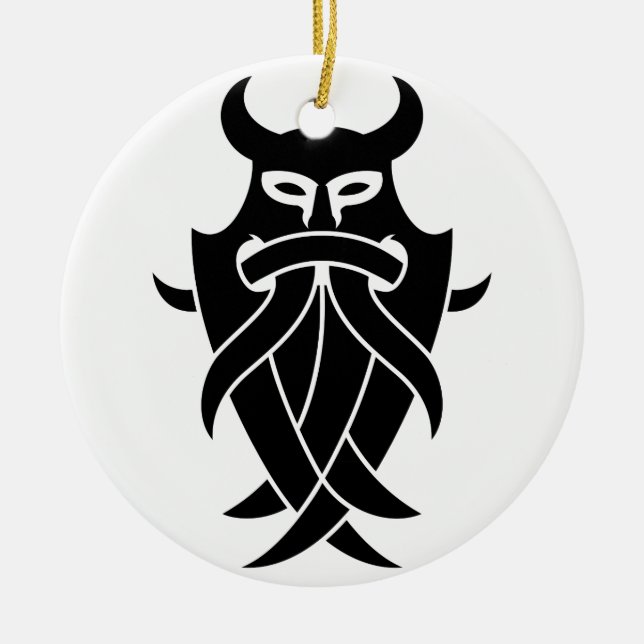 Ornement Rond En Céramique Tribal du masque d'Odin (noir) (Devant)
