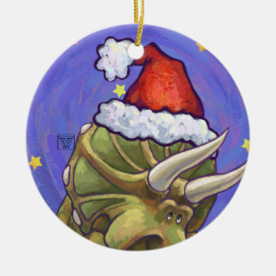 Ornement Rond En Céramique Tricératops Noël