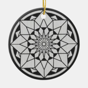 Ornement Rond En Céramique Tricot Star Mandala noir et blanc