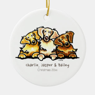 Ornement Rond En Céramique Trio de golden retriever personnalisé