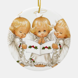 Ornement Rond En Céramique Trois anges de Noël