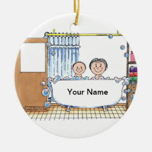 Ornement Rond En Céramique Tub Time - Un enfant avec maman
