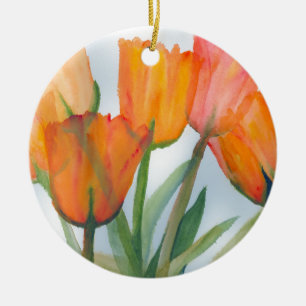 Ornement Rond En Céramique Tulipes d'agrumes orange