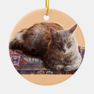ORNEMENT ROND EN CÉRAMIQUE TURKISH CAT ON THE OLD CARPET