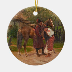 Ornement Rond En Céramique Ukrainien Kozak avec la fille pleurante