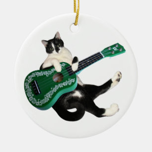 Ornement Rond En Céramique Ukulélé de chat