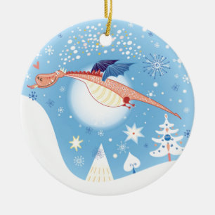 Ornement Rond En Céramique Un dragon de Noël