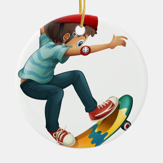Ornement Rond En Céramique Un petit skateboarding d'homme (Devant)