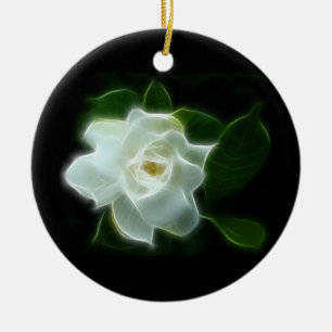 Ornement Rond En Céramique Usine blanche de fleur de gardénia