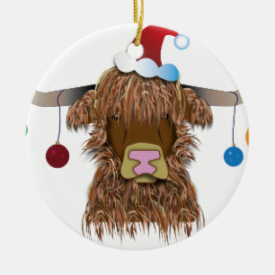 Ornement Rond En Céramique Vache à Noël