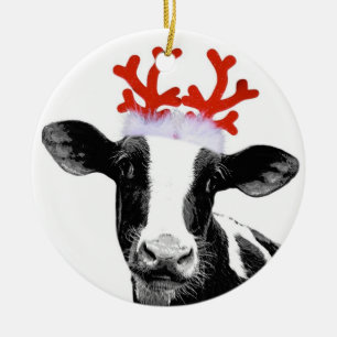 Ornement Rond En Céramique Vache avec Antlers de rennes