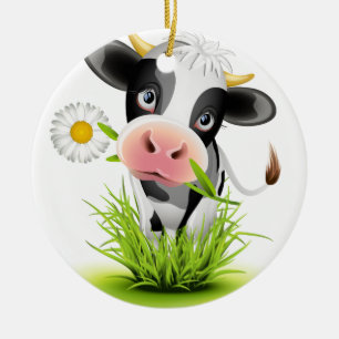Ornement Rond En Céramique Vache du Holstein dans l'herbe