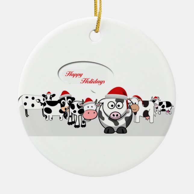 Ornement Rond En Céramique Vaches mignonnes à Noël bonnes fêtes (Devant)