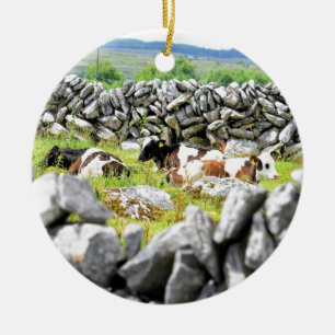 Ornement Rond En Céramique Vaches Moo