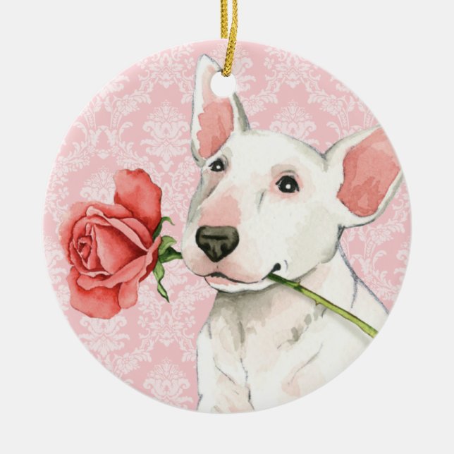 Ornement Rond En Céramique Valentine Rose Bull Terrier (Devant)