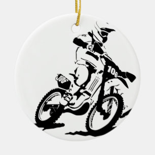 Ornement Rond En Céramique Vélo et cavalier simples de Motorcross