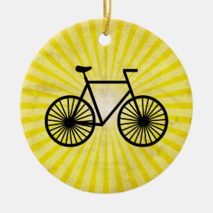 Ornement Rond En Céramique Vélo noir ; Arrière - plan jaune