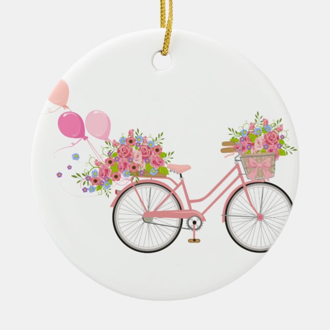Ornement Rond En Céramique Vélo Whimsical Rose (Devant)