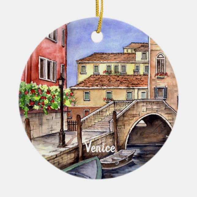 Ornement Rond En Céramique Venise - Stylo & Laver Aquarelle (Devant)
