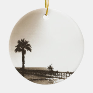 Ornement Rond En Céramique vintage rétro jetée de san clemente californie sép