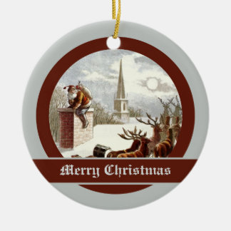 Ornement Rond En Céramique Vintage Santa Claus Reindeer