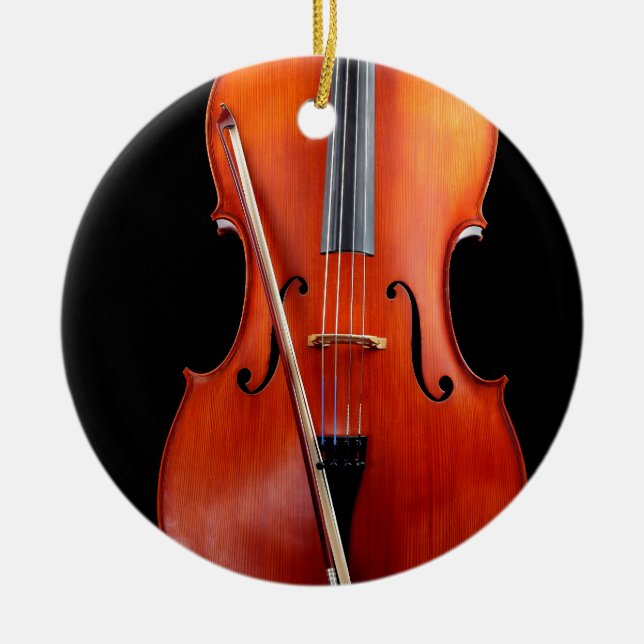 Ornement Rond En Céramique Violoncelle classique sur le noir (Devant)