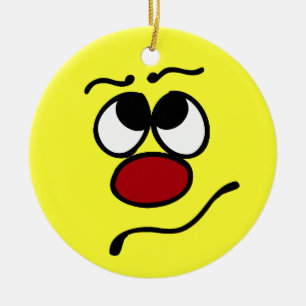 Ornement Rond En Céramique Visage confus Grumpey